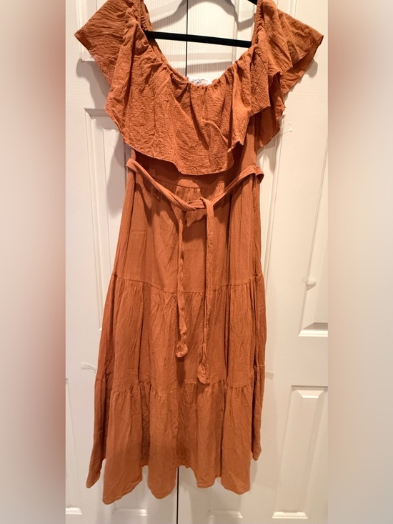Carly Jean Los Angeles Dresses & Skirts - Carly Jean Los Angeles Rust Tiered Maxi Dress with Tie Waist